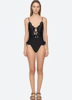 Online Sea New York Camille Ruffle One Piece Black